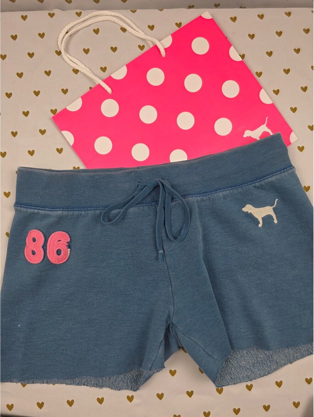 Victorias Secret PINK Logo Butt VINTAGE Y2k Sweat Shorts Blue SMALL